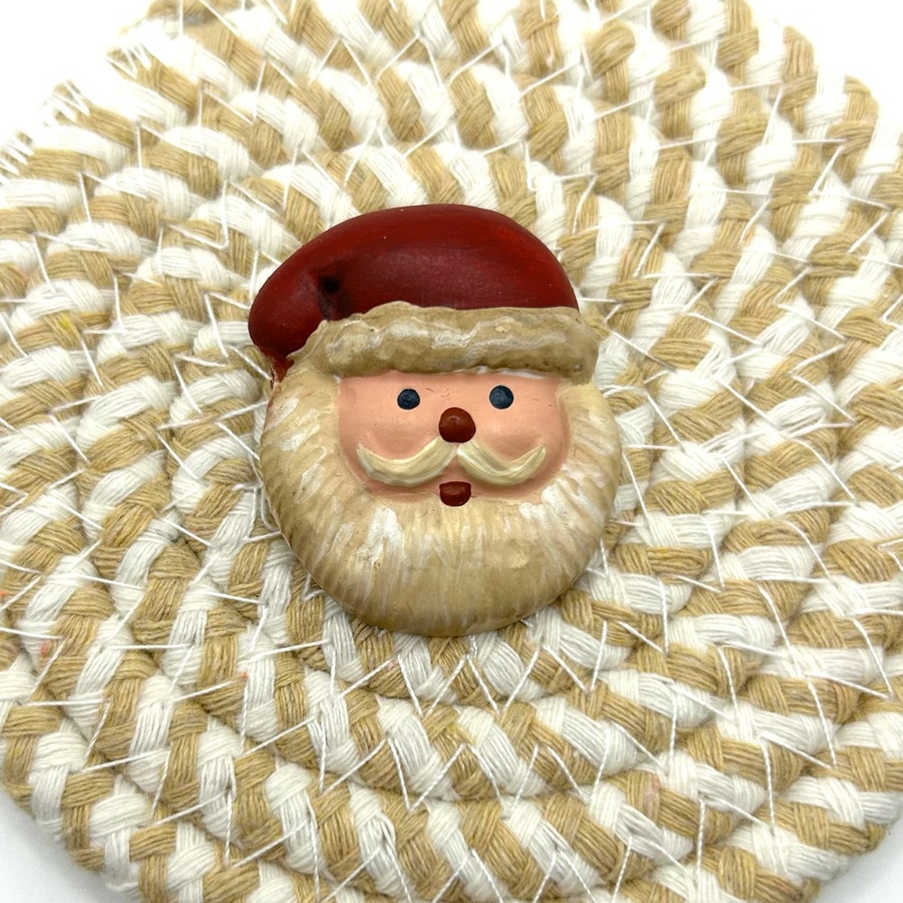 Vintage 1980s Hand-Painted Santa Claus Brooch Pin